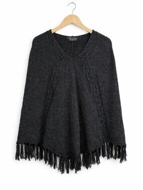 BCBG MAX AZRIA | Dark Grey Alpaca Blend Wool Poncho – Women’s L/XL